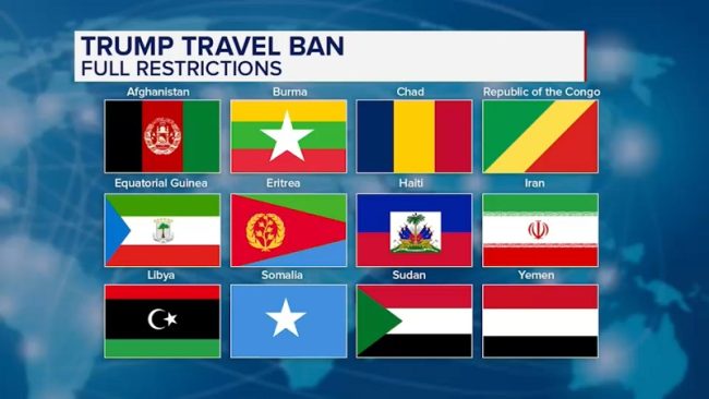රටවල් 12කට අමෙරිකාවට ඇතුළුවීමේ තහනම් නියෝගය ක්රියාත්මකයි